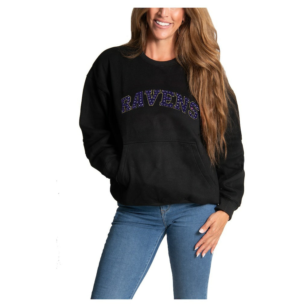Baltimore Ravens Cuce Women's Chenille Jeweled Sweatshirt - Black - NFL
