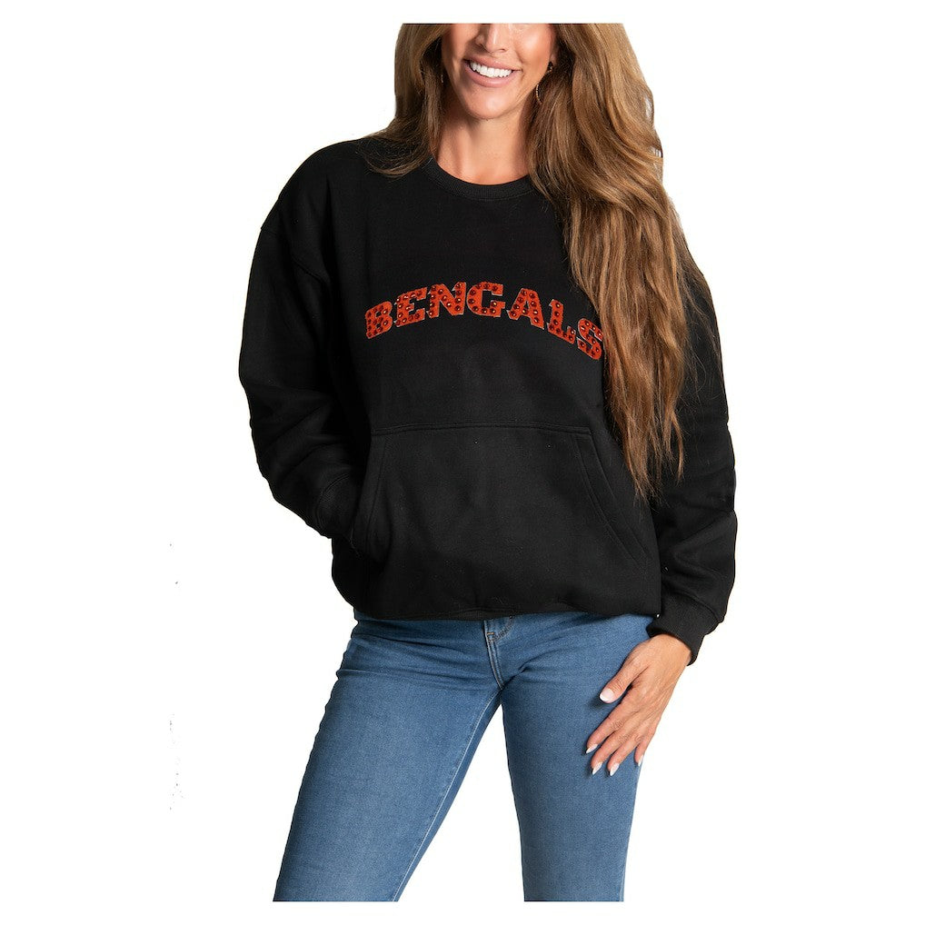 Cincinnati Bengals Cuce Women's Chenille Jeweled Sweatshirt - Black - NFL