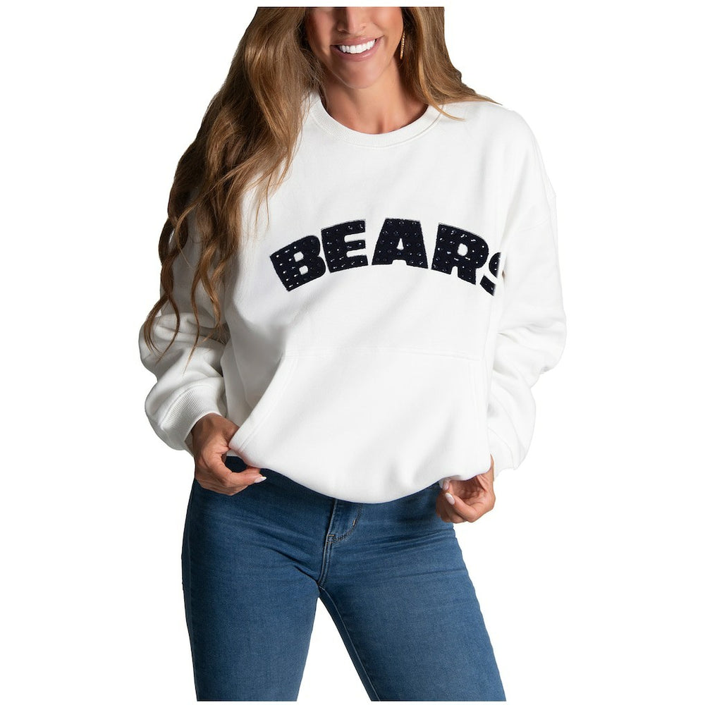 Chicago Bears Cuce Women's Chenille Jeweled Sweatshirt - White - NFL