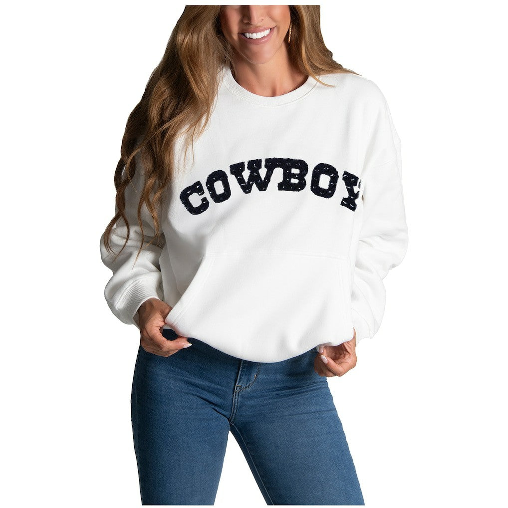Dallas Cowboys Cuce Women's Chenille Jeweled Sweatshirt - White - NFL