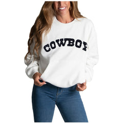 Dallas Cowboys Cuce Women's Chenille Jeweled Sweatshirt - White - NFL