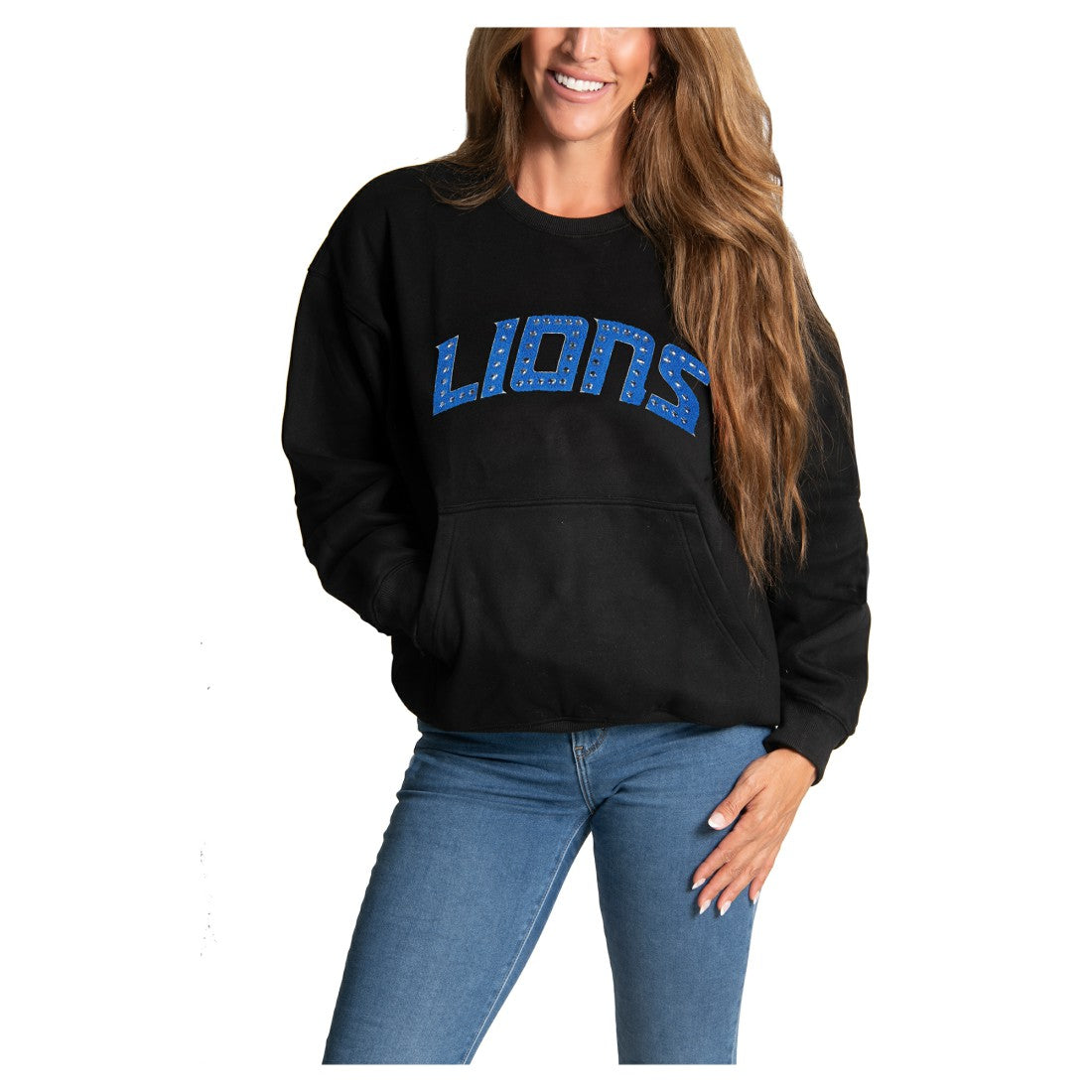 Detroit Lions Cuce Women's Chenille Jeweled Sweatshirt - Black - NFL