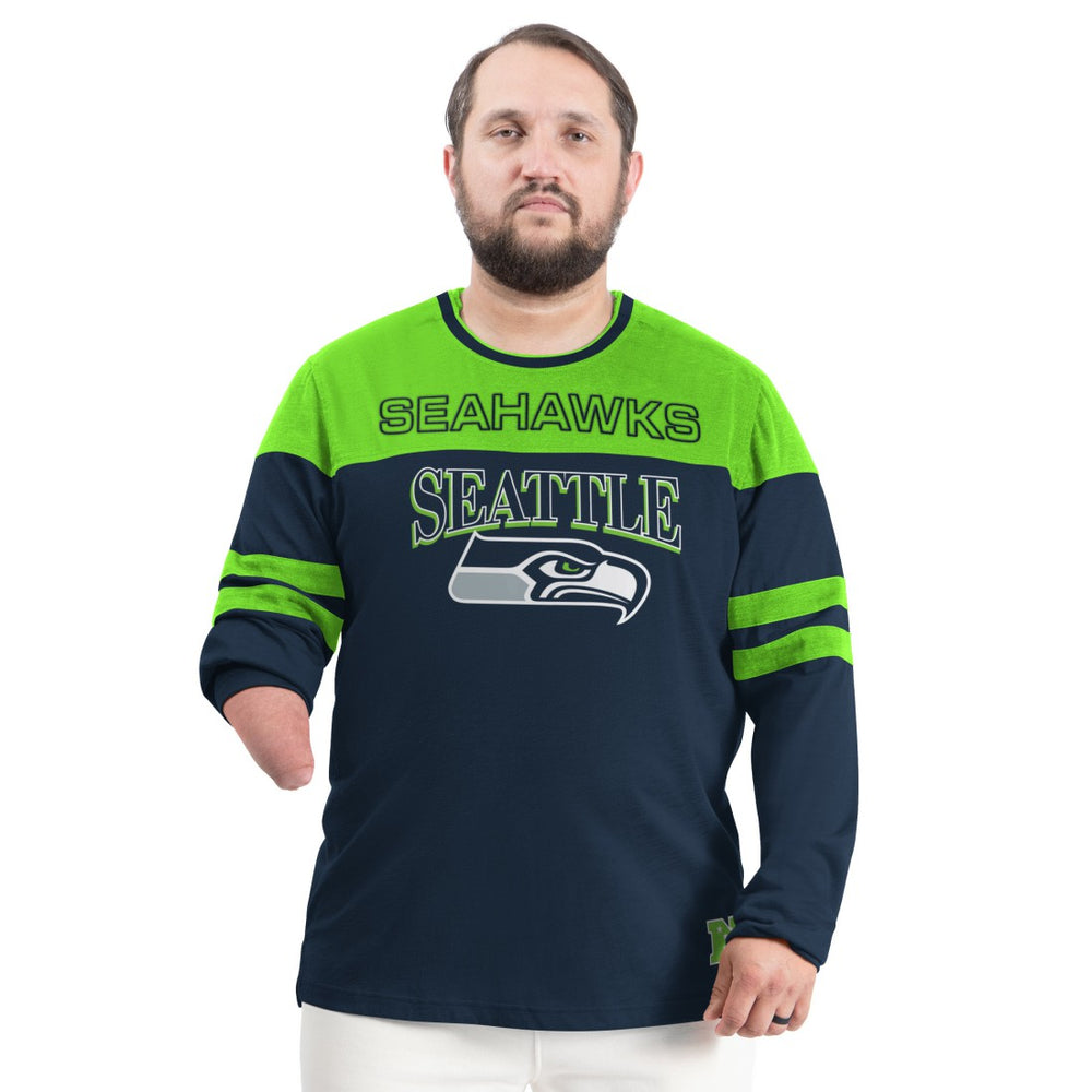 Seattle Seahawks G-III Sports by Carl Banks Adaptive Outlast Long Sleeve T-Shirt - College Navy/Neon Green - NFL