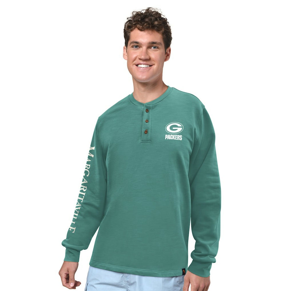 Green Bay Packers Margaritaville Five O'Clock Henley Long Sleeve T-Shirt - Green - NFL