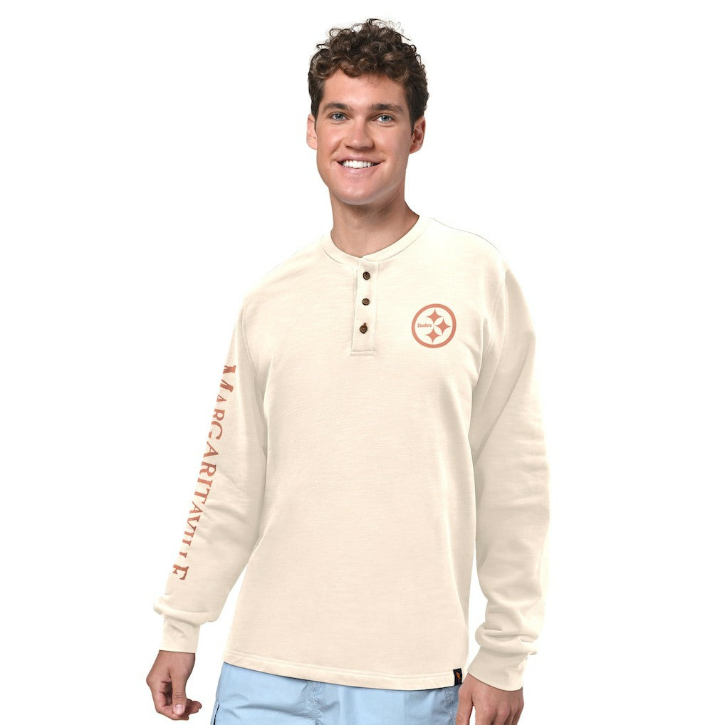 Pittsburgh Steelers Margaritaville Five O'Clock Henley Long Sleeve T-Shirt - Cream - NFL