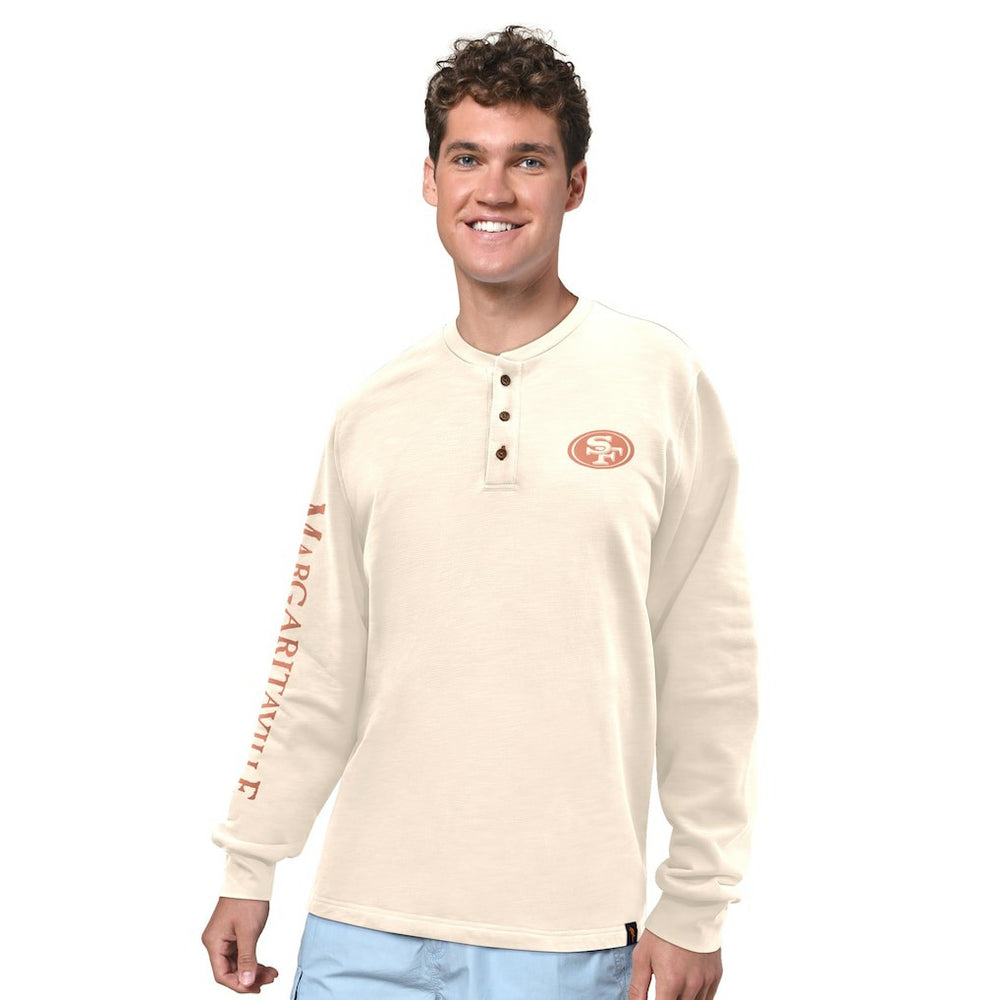 San Francisco 49ers Margaritaville Five O'Clock Henley Long Sleeve T-Shirt - Cream - NFL
