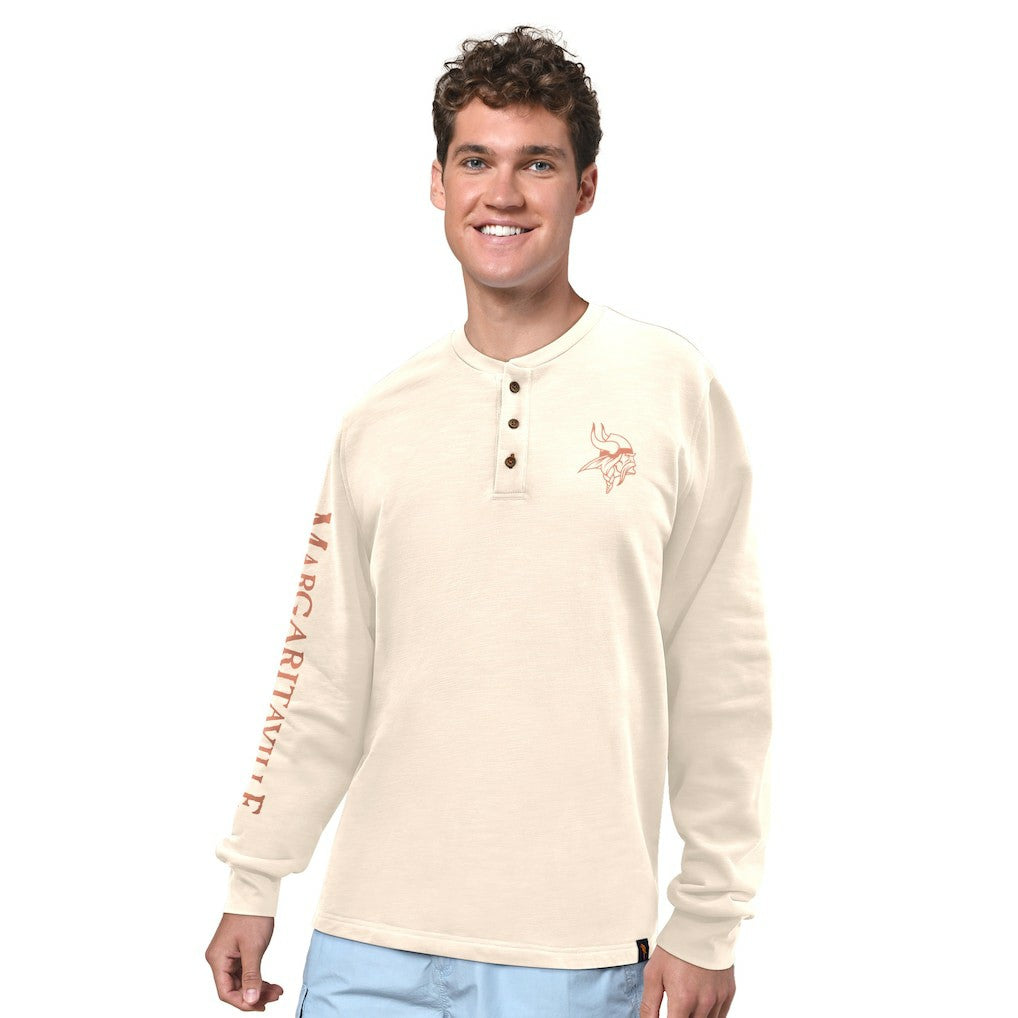 Minnesota Vikings Margaritaville Five O'Clock Henley Long Sleeve T-Shirt - Cream - NFL