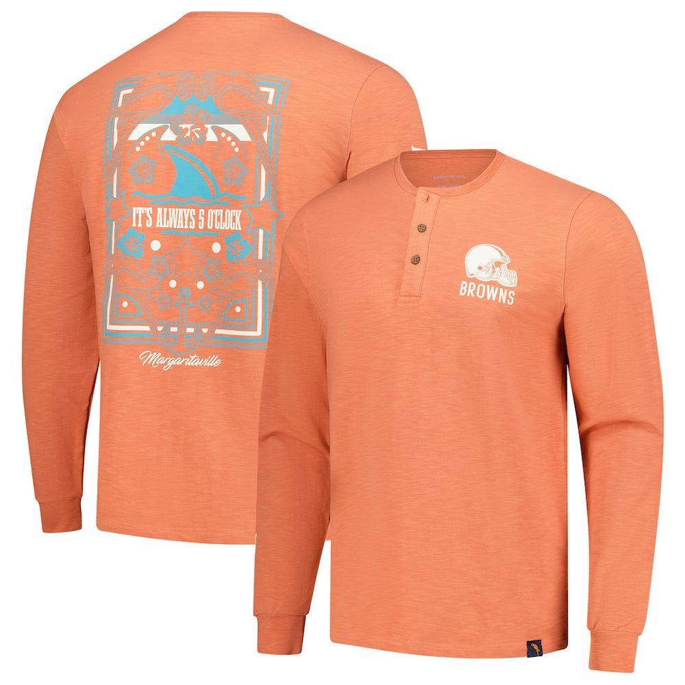 Cleveland Browns Margaritaville Five O'Clock Henley Long Sleeve T-Shirt - Coral - NFL