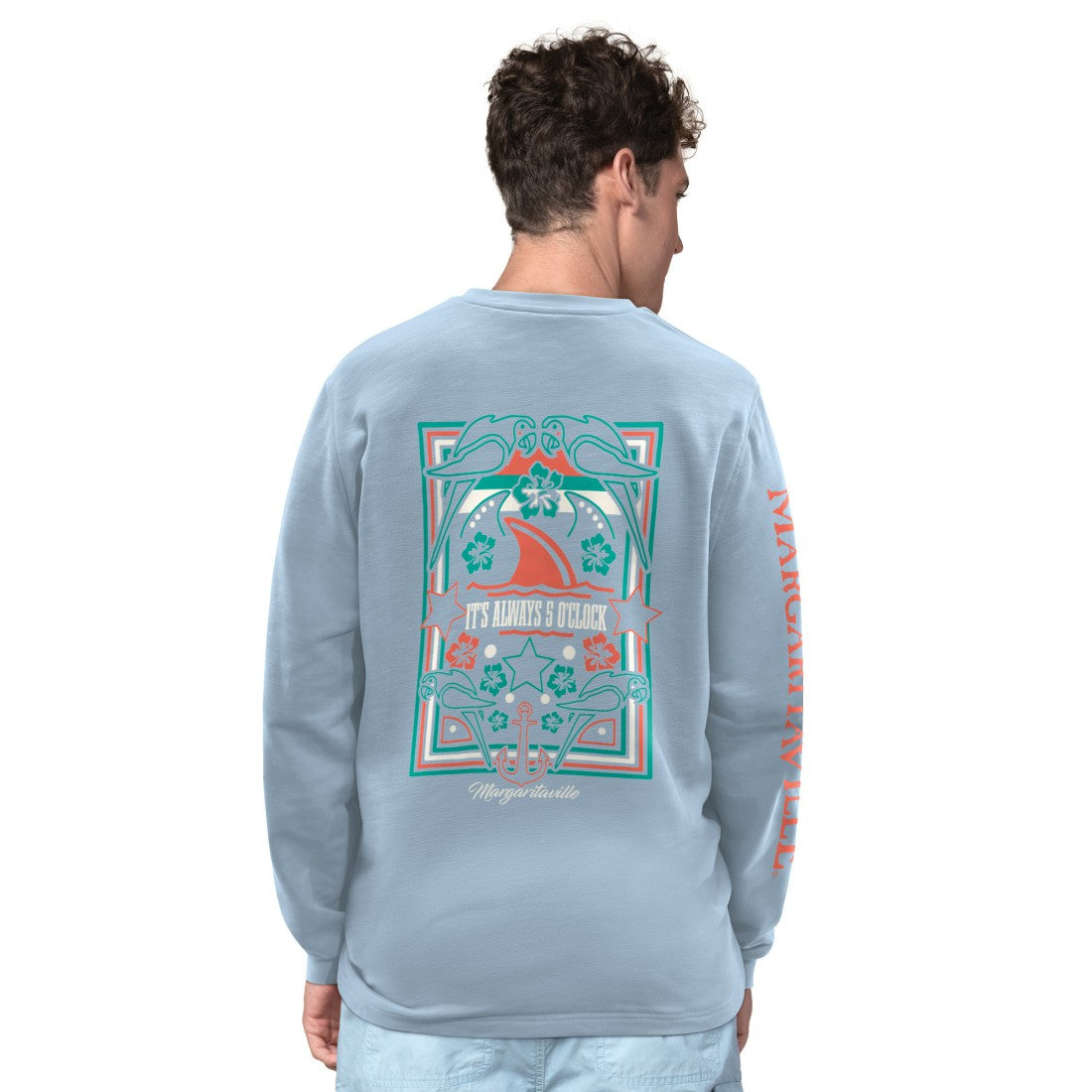 Denver Broncos Margaritaville Five O'Clock Henley Long Sleeve T-Shirt - Light Blue - NFL