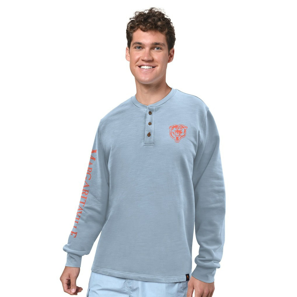 Chicago Bears Margaritaville Five O'Clock Henley Long Sleeve T-Shirt - Light Blue - NFL