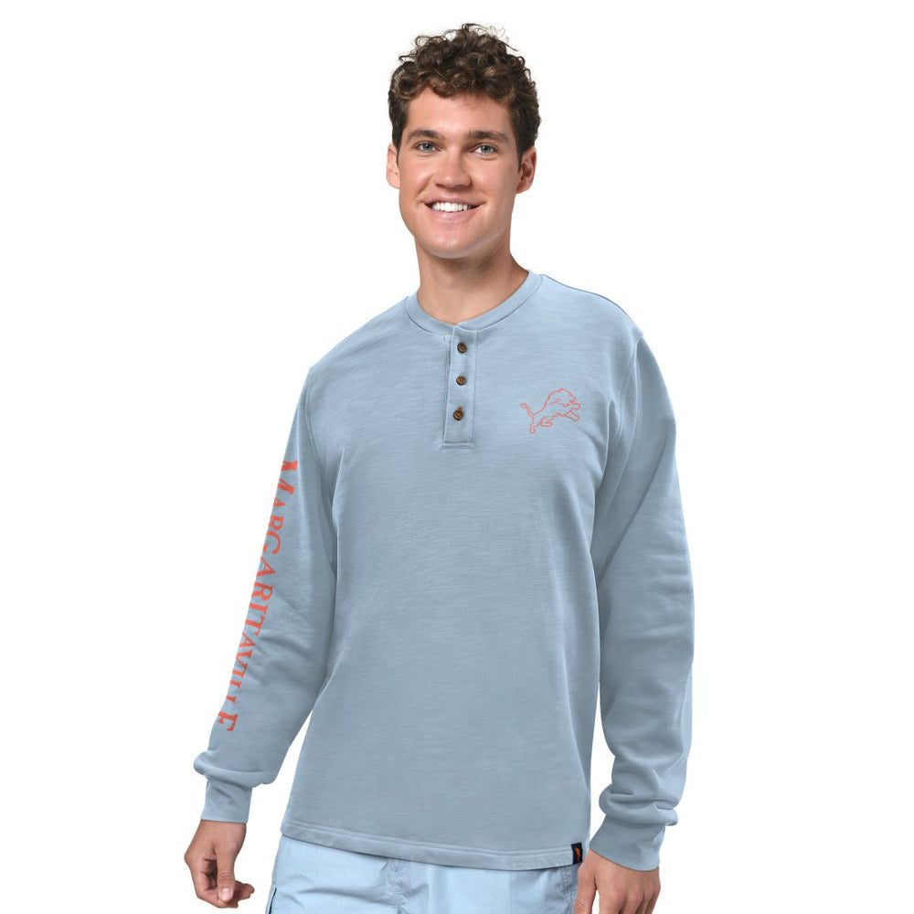 Detroit Lions Margaritaville Five O'Clock Henley Long Sleeve T-Shirt - Light Blue - NFL
