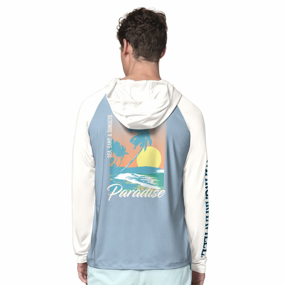 Seattle Seahawks Margaritaville Sand, Sea, Sunsets Long-Sleeve Rashguard Hoodie Pullover -Light Blue/Cream - NFL
