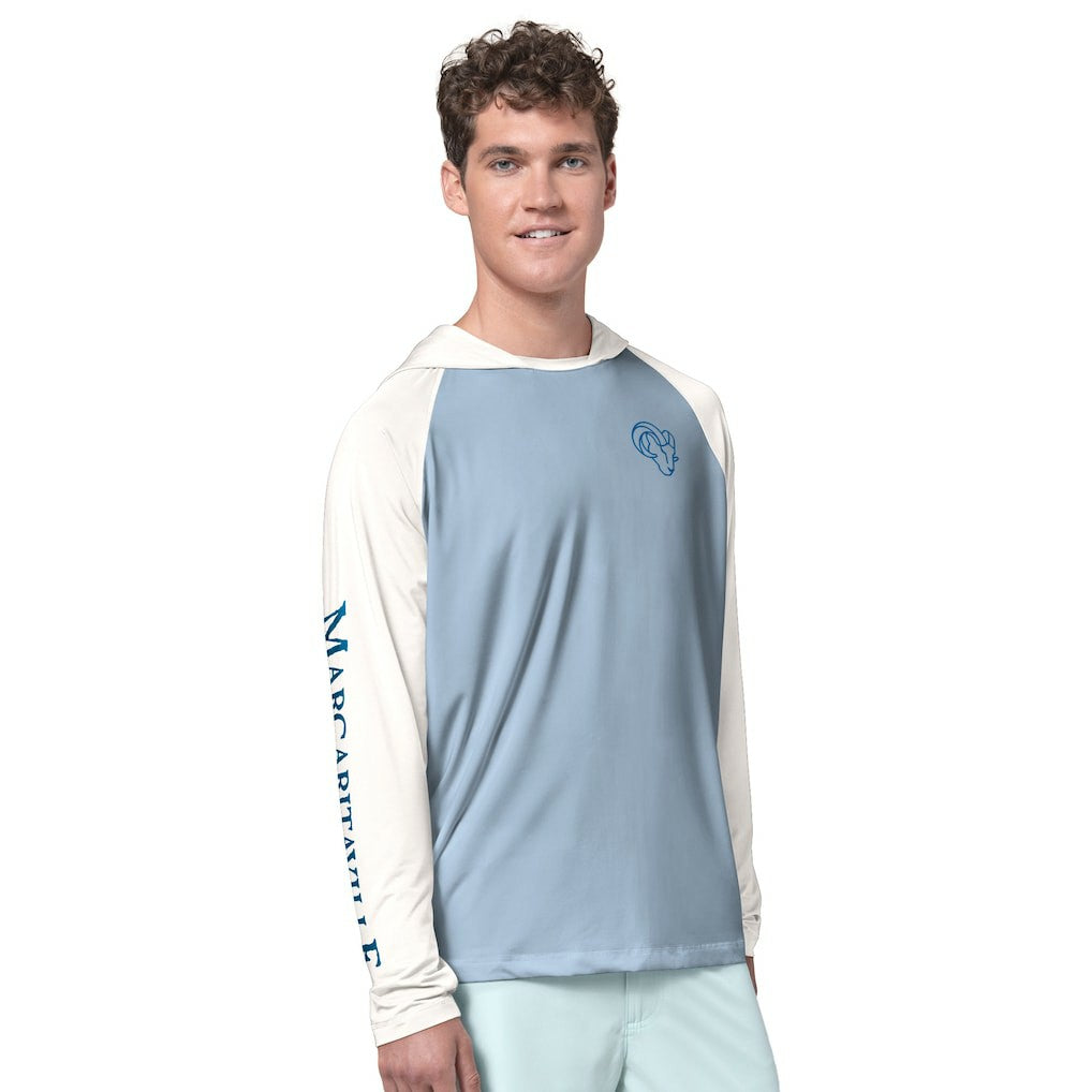 Los Angeles Rams Margaritaville Sand, Sea, Sunsets Long-Sleeve Rashguard Hoodie Pullover -Light Blue/Cream - NFL