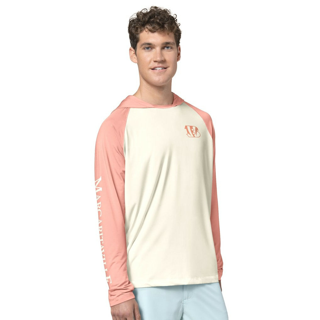 Cincinnati Bengals Margaritaville Sand, Sea, Sunsets Long-Sleeve Rashguard Hoodie Pullover -Cream/Amber - NFL