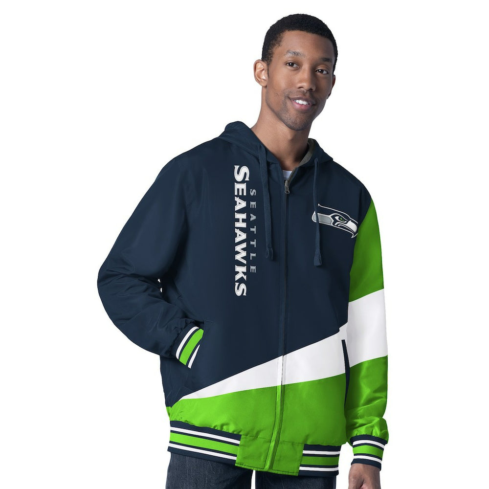 Seattle Seahawks G-III Sports by Carl Banks Dual Threat Reversable Full-Zip Hooded Jacket - College Navy/Charcoal - NFL
