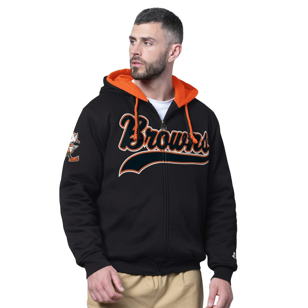 Cleveland Browns Starter Big Shot Throwback Full-Zip Double Hooded Jacket - Black - NFL