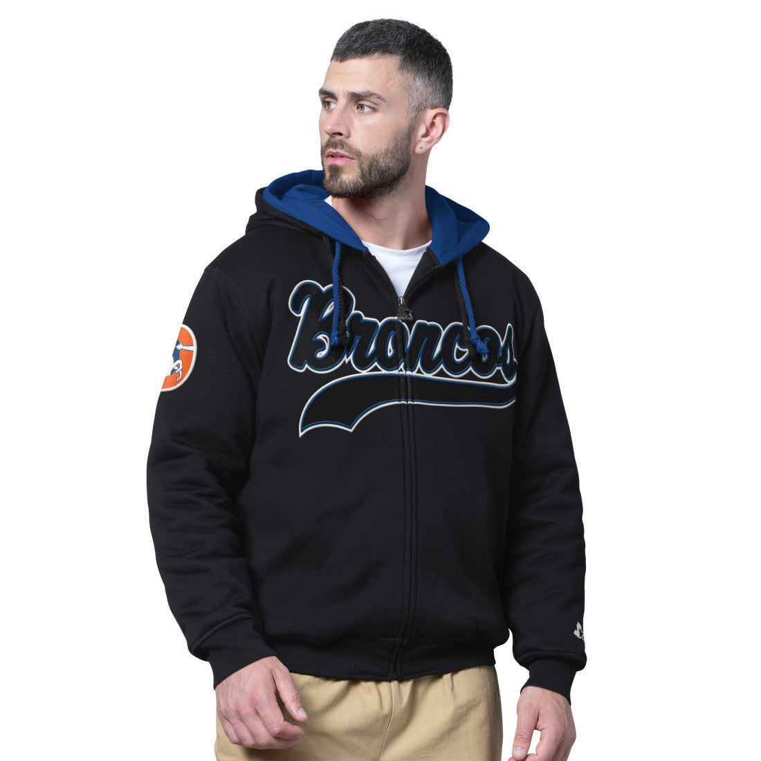 Denver Broncos Starter Big Shot Throwback Full-Zip Double Hoodie - Black - NFL