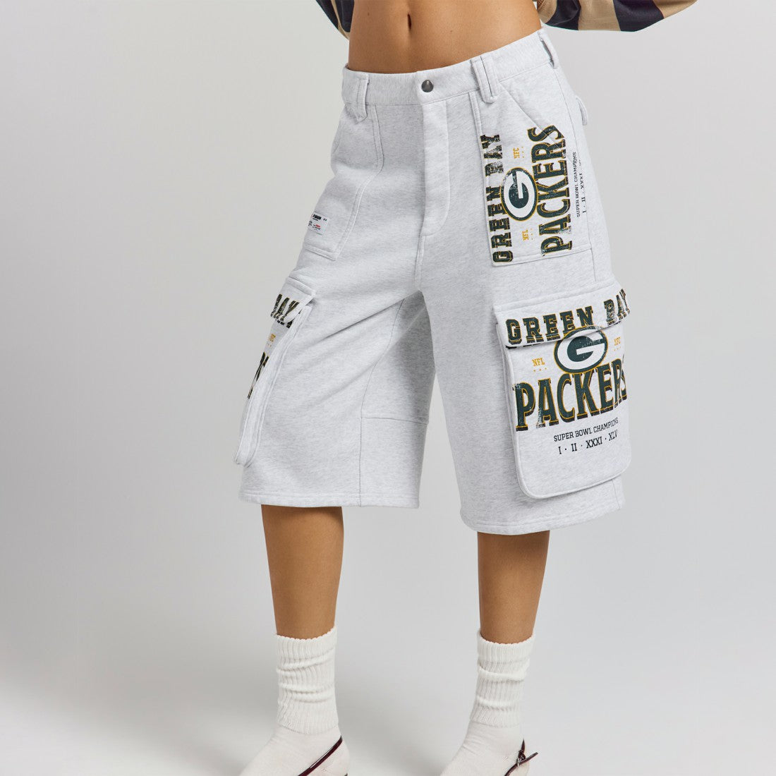 Green Bay Packers Off Season x NFL Women's Fleece Cargo Shorts - Heather Gray - NFL