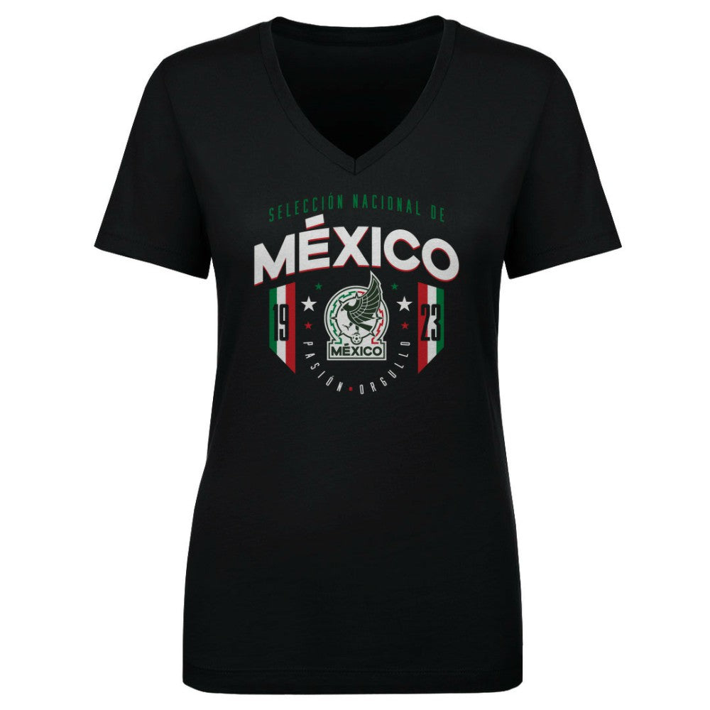Mexico National Team 500 Level Women's V-Neck T-Shirt Black