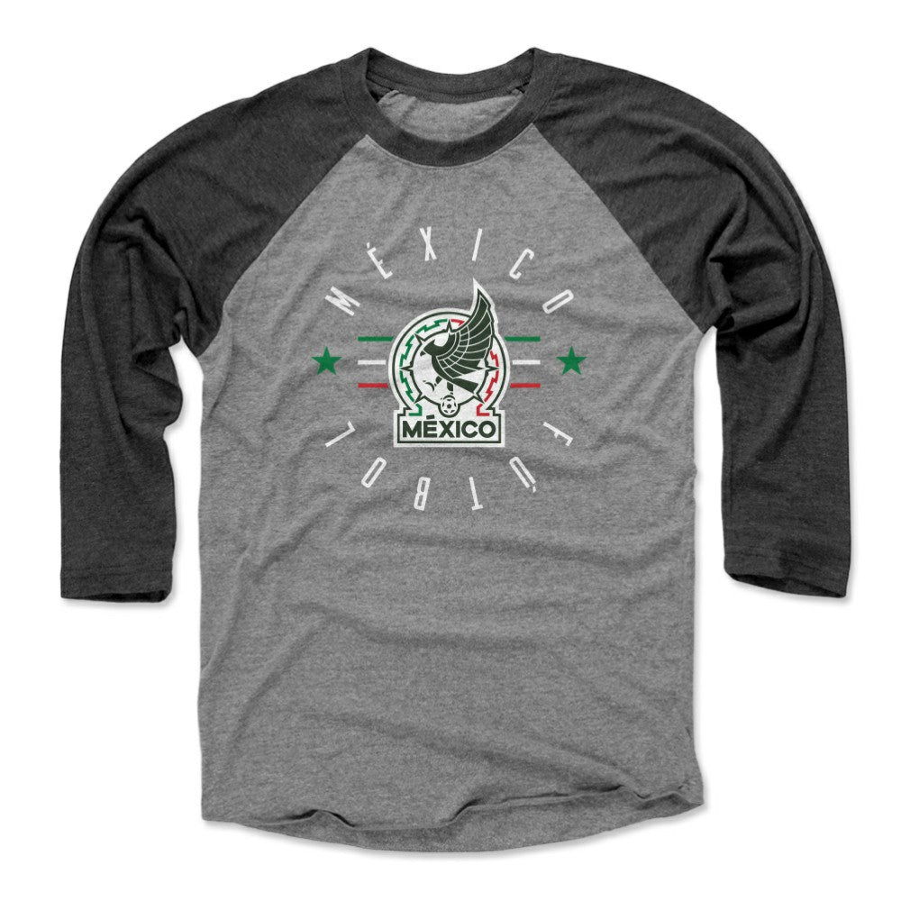 Mexico National Team 500 Level Unisex Futbol Raglan 3/4-Sleeve Baseball T-Shirt Black/Heather Gray