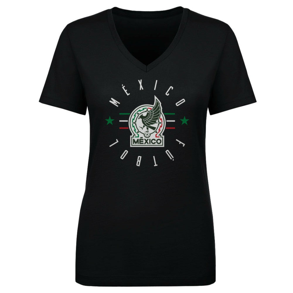 Mexico National Team 500 Level Women's Futbol V-Neck T-Shirt Black