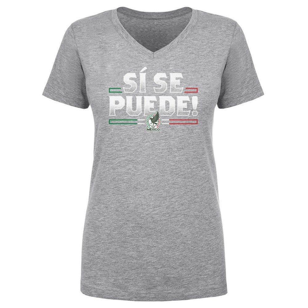 Mexico National Team 500 Level Women's Si Se Puede V-Neck T-Shirt Heather Gray