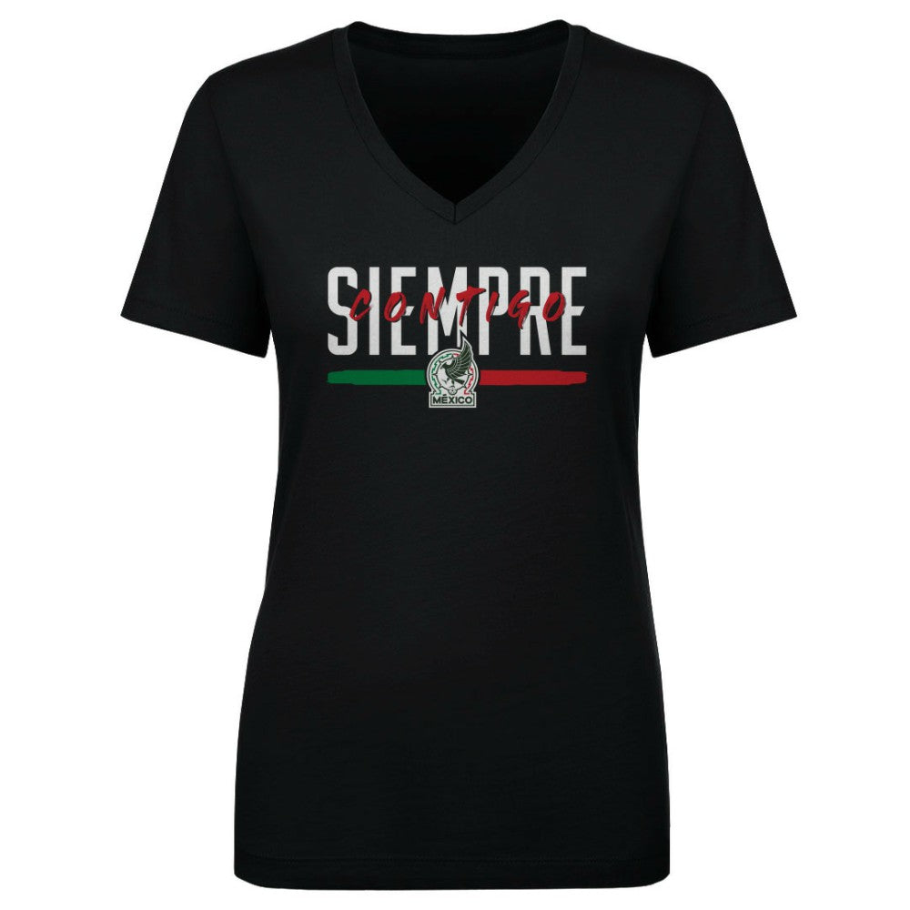 Mexico National Team 500 Level Women's Siempre Contigo V-Neck T-Shirt Black