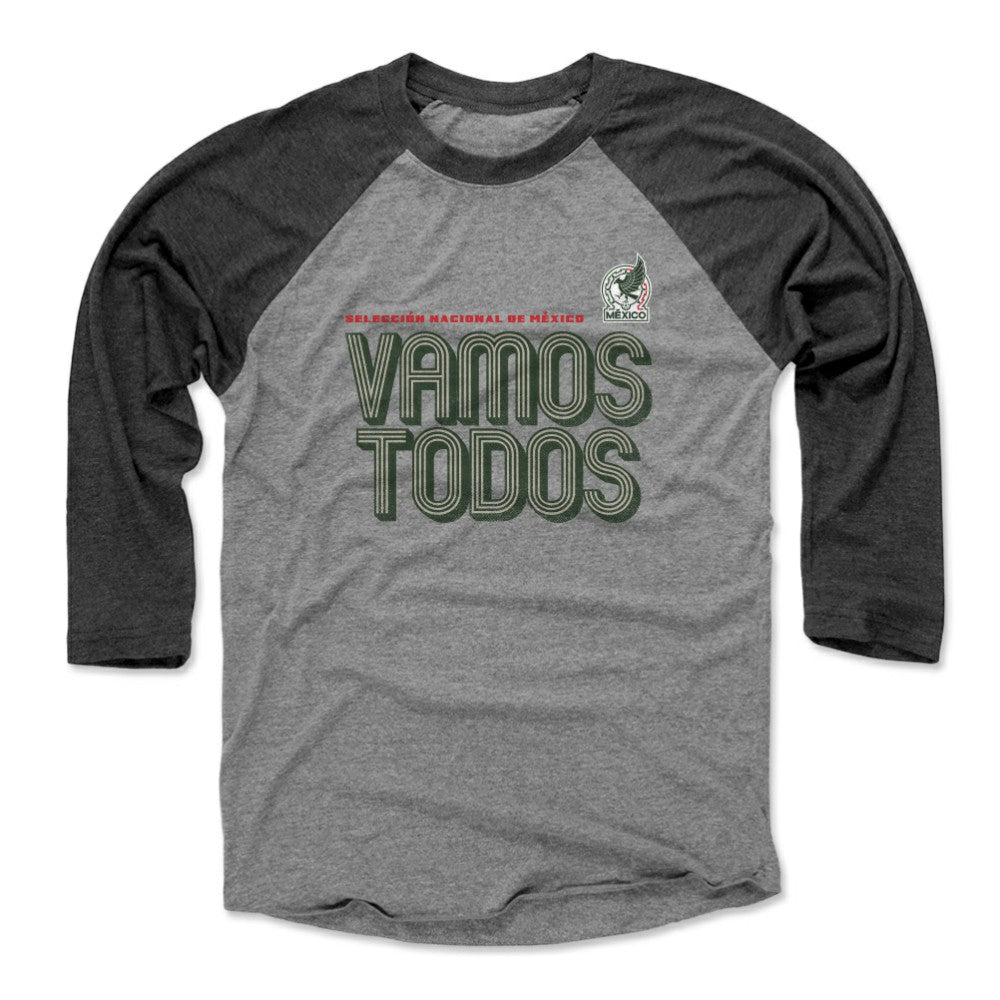 Mexico National Team 500 Level Vamos Todos Inline Bold 3/4-Sleeve Tri-Blend Baseball T-Shirt Heather Gray/Black