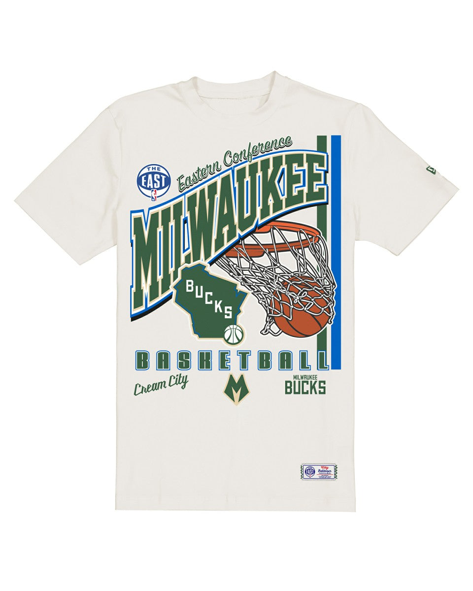New Era Milwaukee Bucks Oversized City Edition Remix Vintage T-Shirt Cream