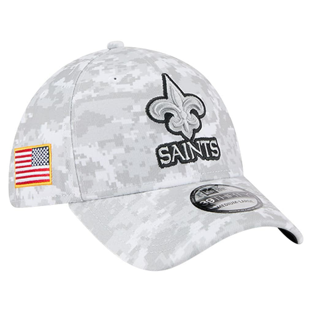 New Orleans Saints New Era 2025 Salute to Service Digital Camo Fan Pack 39THIRTY Flex Hat - White - NFL