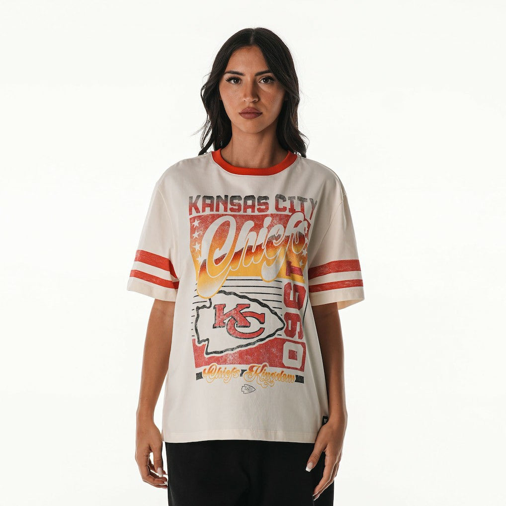 Kansas City Chiefs The Wild Collective Women's Vintage Drop Shoulder Oversized Boyfriend T-Shirt - Cream - NFL