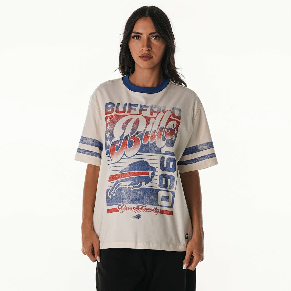 Buffalo Bills The Wild Collective Women's Vintage Drop Shoulder Oversized Boyfriend T-Shirt - Cream - NFL