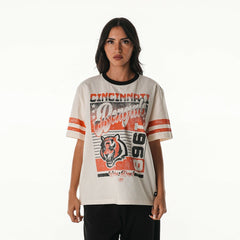 Cincinnati Bengals The Wild Collective Women's Vintage Drop Shoulder Oversized Boyfriend T-Shirt - Cream - NFL