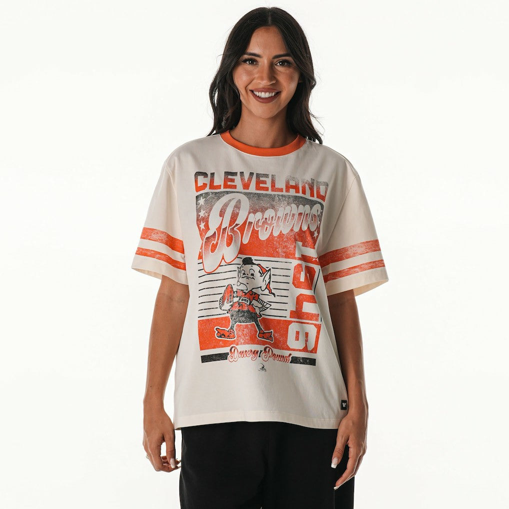 Cleveland Browns The Wild Collective Women's Vintage Drop Shoulder Oversized Boyfriend T-Shirt - Cream - NFL