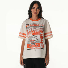 Cleveland Browns The Wild Collective Women's Vintage Drop Shoulder Oversized Boyfriend T-Shirt - Cream - NFL