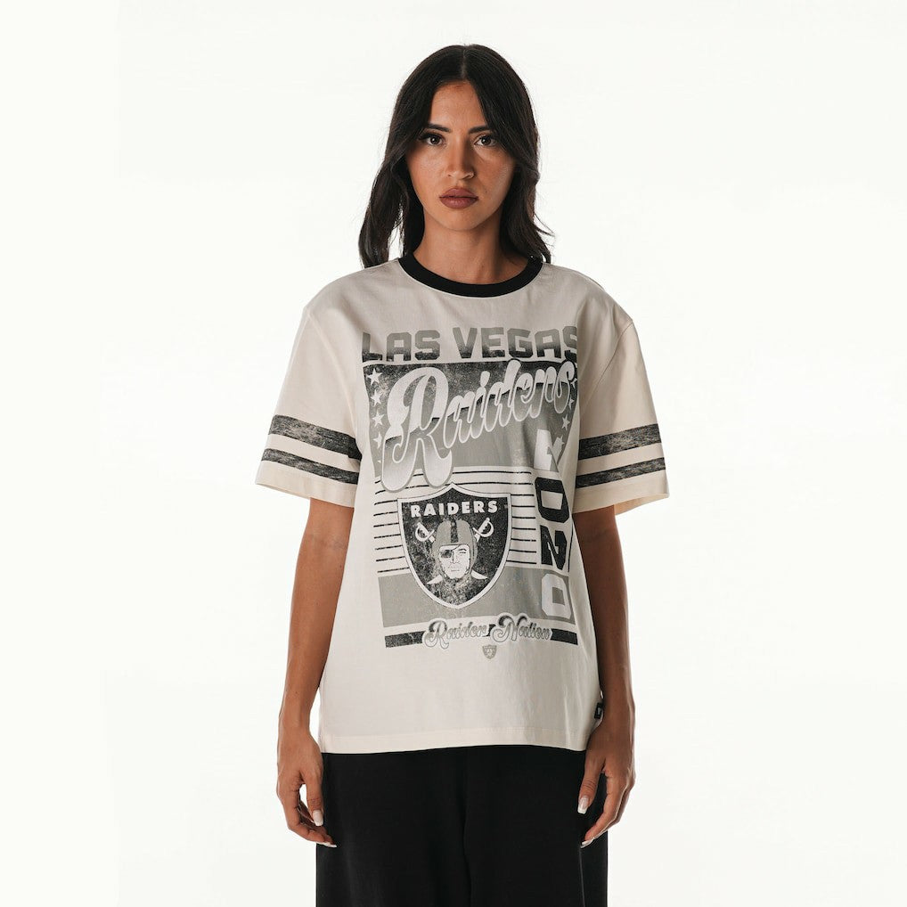 Las Vegas Raiders The Wild Collective Women's Vintage Drop Shoulder Oversized Boyfriend T-Shirt - Cream - NFL
