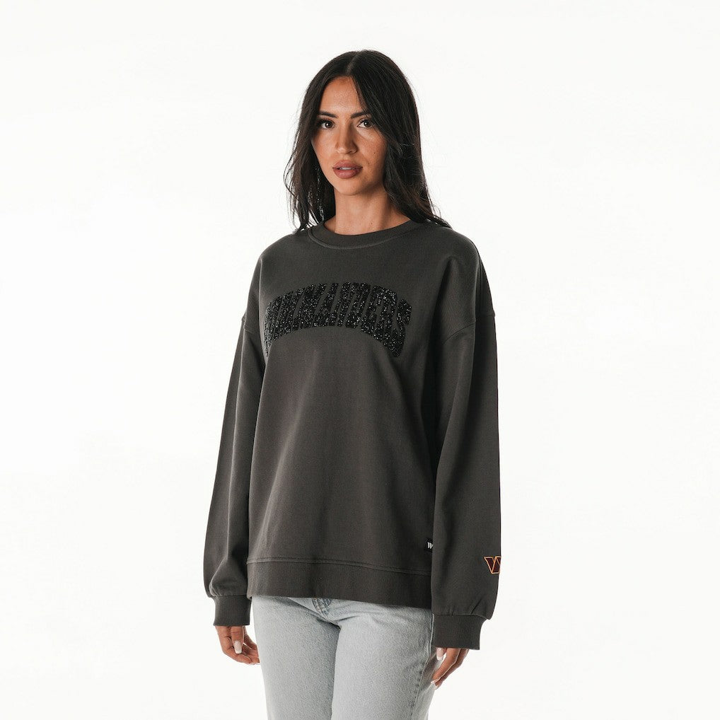 Washington Commanders The Wild Collective Women's Rock Crystal Oversized Crewneck Sweatshirt - Charcoal - NFL