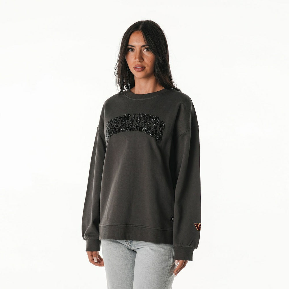 Washington Commanders The Wild Collective Women's Rock Crystal Oversized Crewneck Sweatshirt - Charcoal - NFL