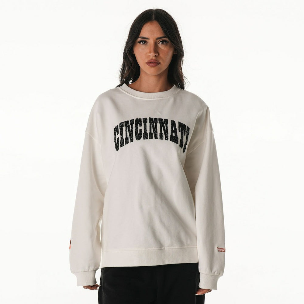 Cincinnati Bengals The Wild Collective Women's Rock Crystal Oversized Crewneck Sweatshirt - White - NFL
