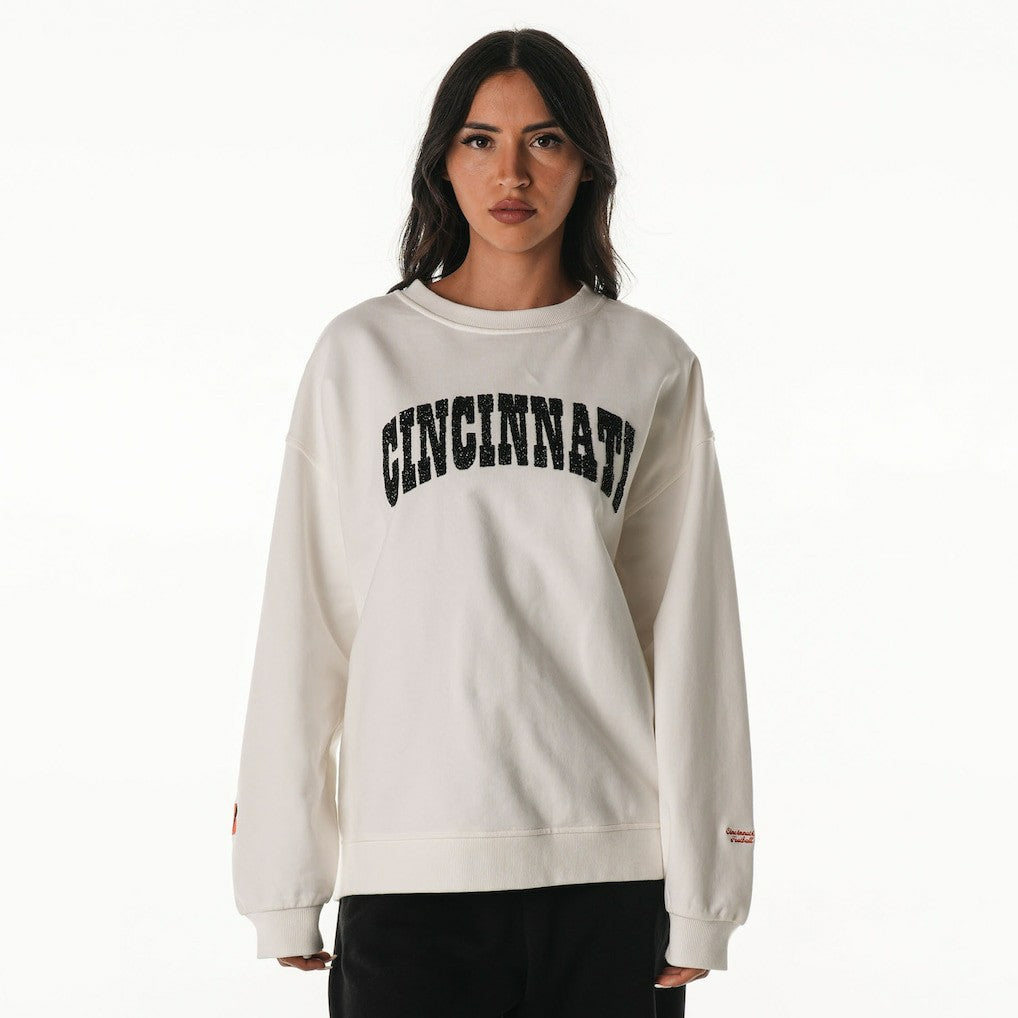 Cincinnati Bengals The Wild Collective Women's Rock Crystal Oversized Crewneck Sweatshirt - White - NFL