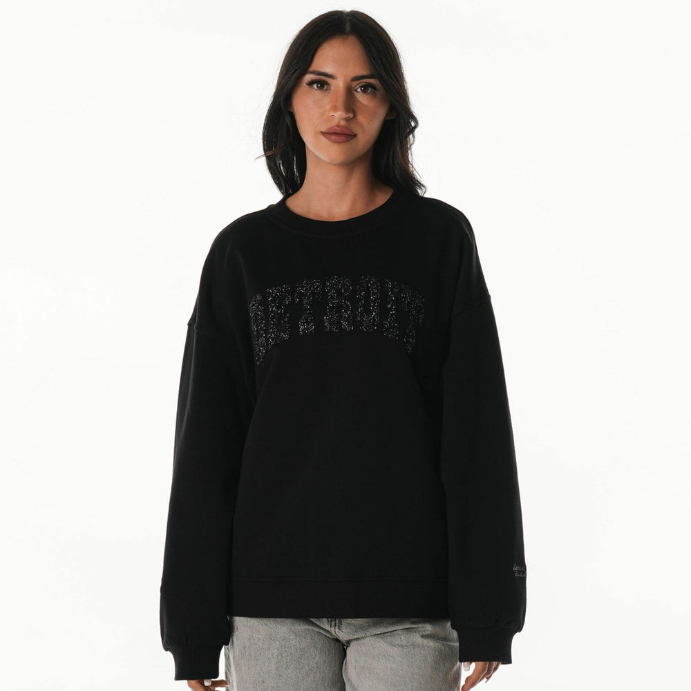 Detroit Lions The Wild Collective Women's Rock Crystal Oversized Crewneck Sweatshirt - Black - NFL