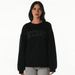 Detroit Lions The Wild Collective Women's Rock Crystal Oversized Crewneck Sweatshirt - Black - NFL