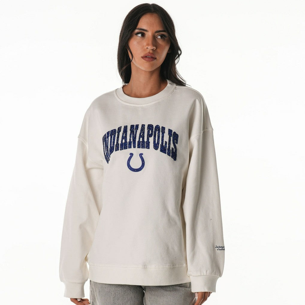 Indianapolis Colts The Wild Collective Women's Rock Crystal Oversized Crewneck Sweatshirt - White - NFL