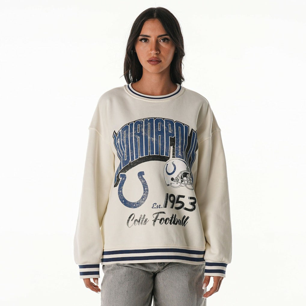 Indianapolis Colts The Wild Collective Women's Oversized Vintage French Terry Sweatshirt - Cream - NFL