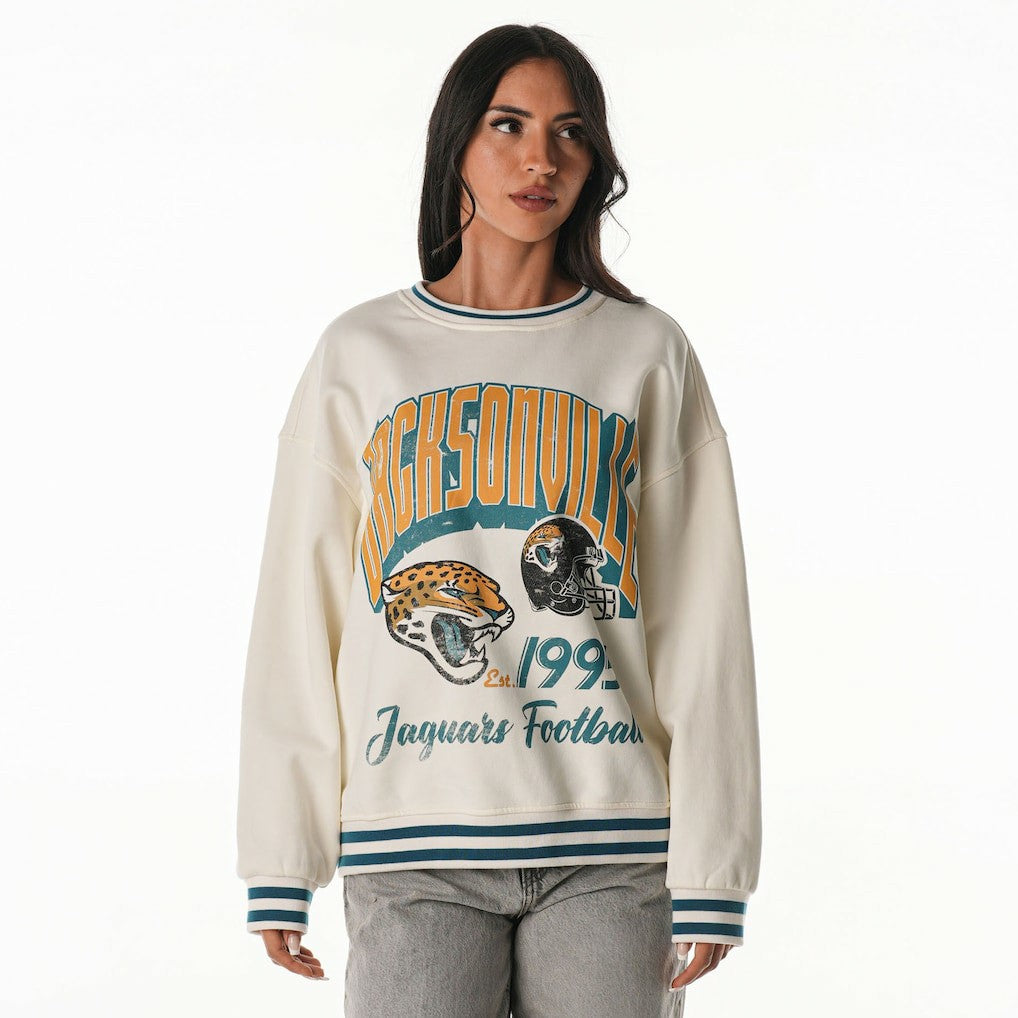 Jacksonville Jaguars The Wild Collective Women's Oversized Vintage French Terry Sweatshirt - Cream - NFL