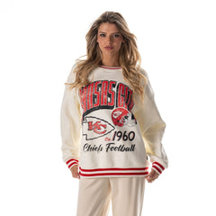 Kansas City Chiefs The Wild Collective Women's Oversized Vintage French Terry Sweatshirt - Cream - NFL