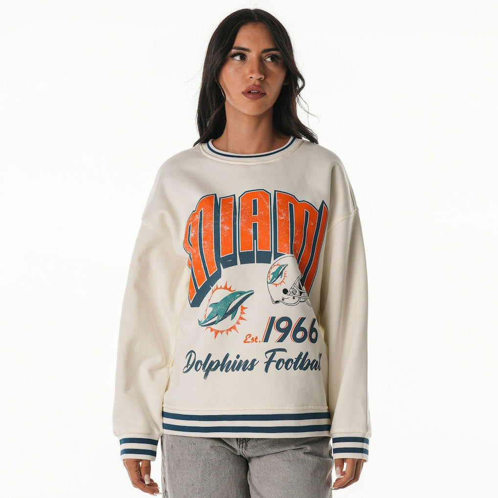 Miami Dolphins The Wild Collective Women's Oversized Vintage French Terry Sweatshirt - Cream - NFL