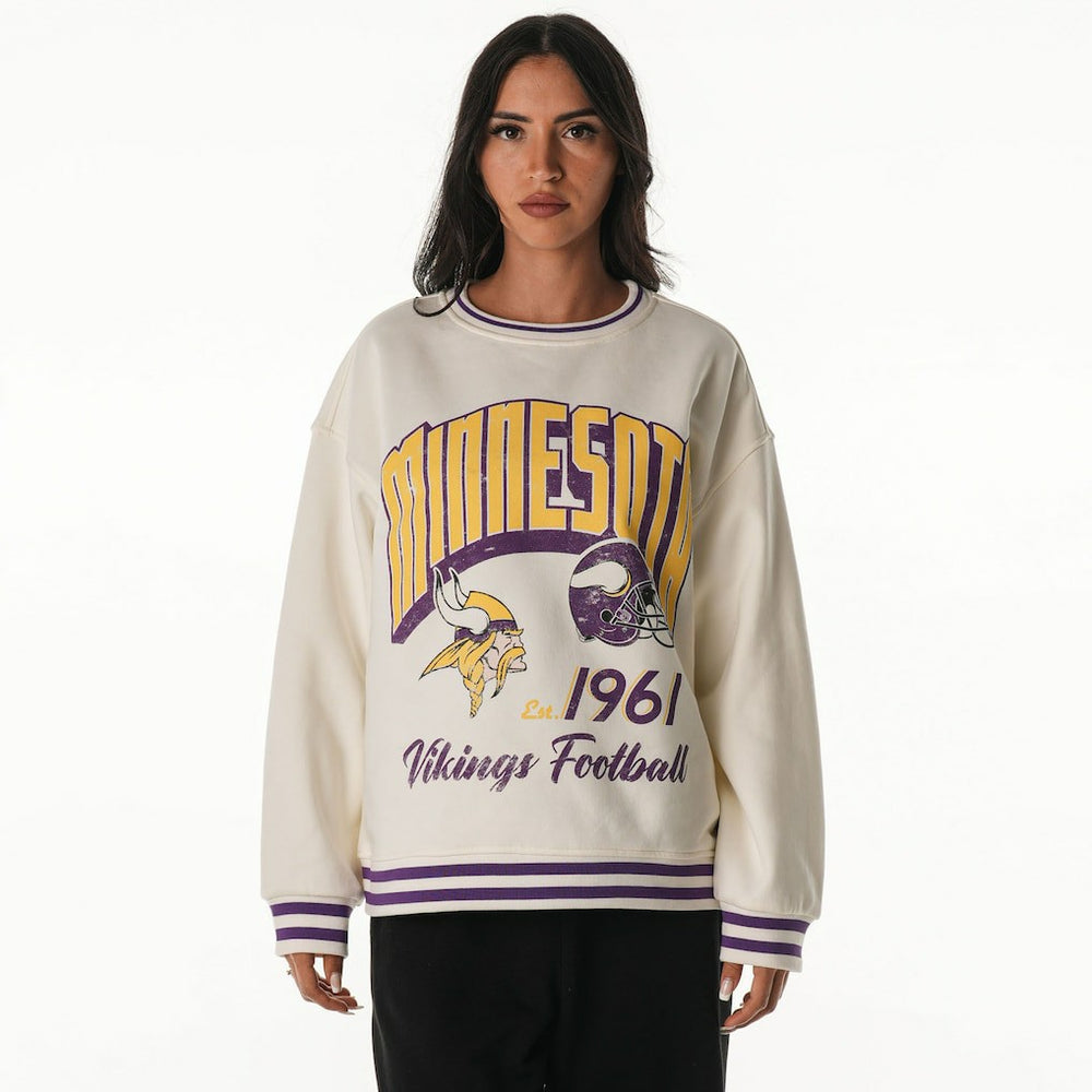 Minnesota Vikings The Wild Collective Women's Oversized Vintage French Terry Sweatshirt - Cream - NFL