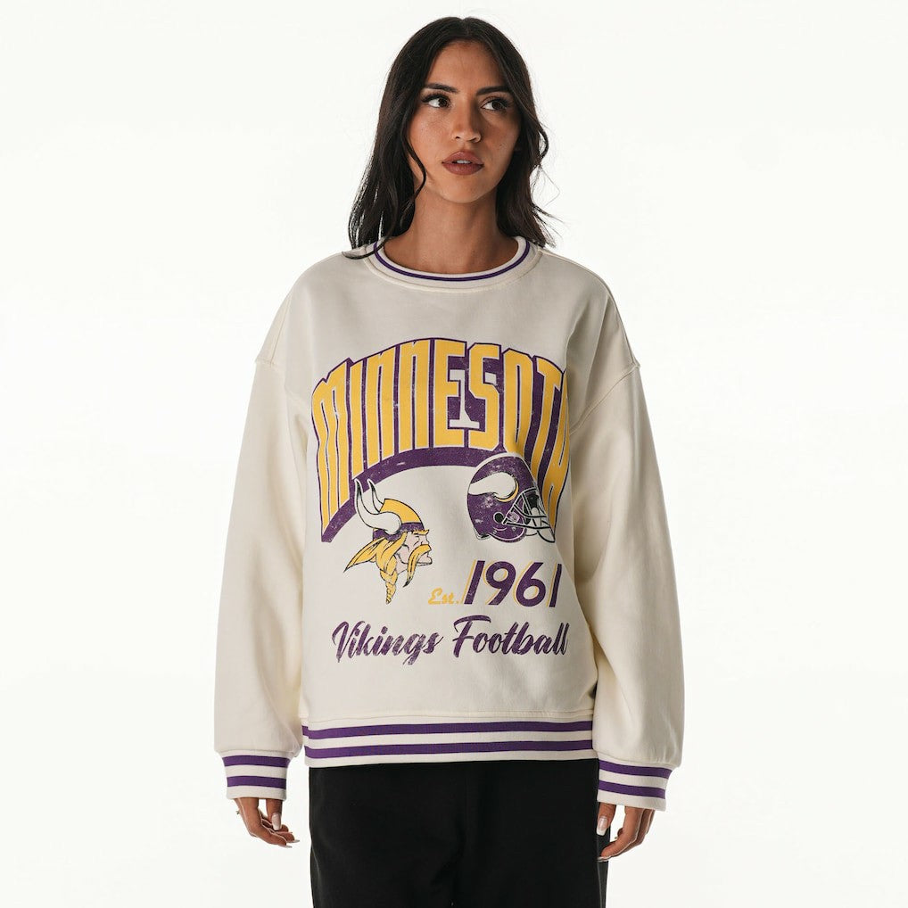 Minnesota Vikings The Wild Collective Women's Oversized Vintage French Terry Sweatshirt - Cream - NFL
