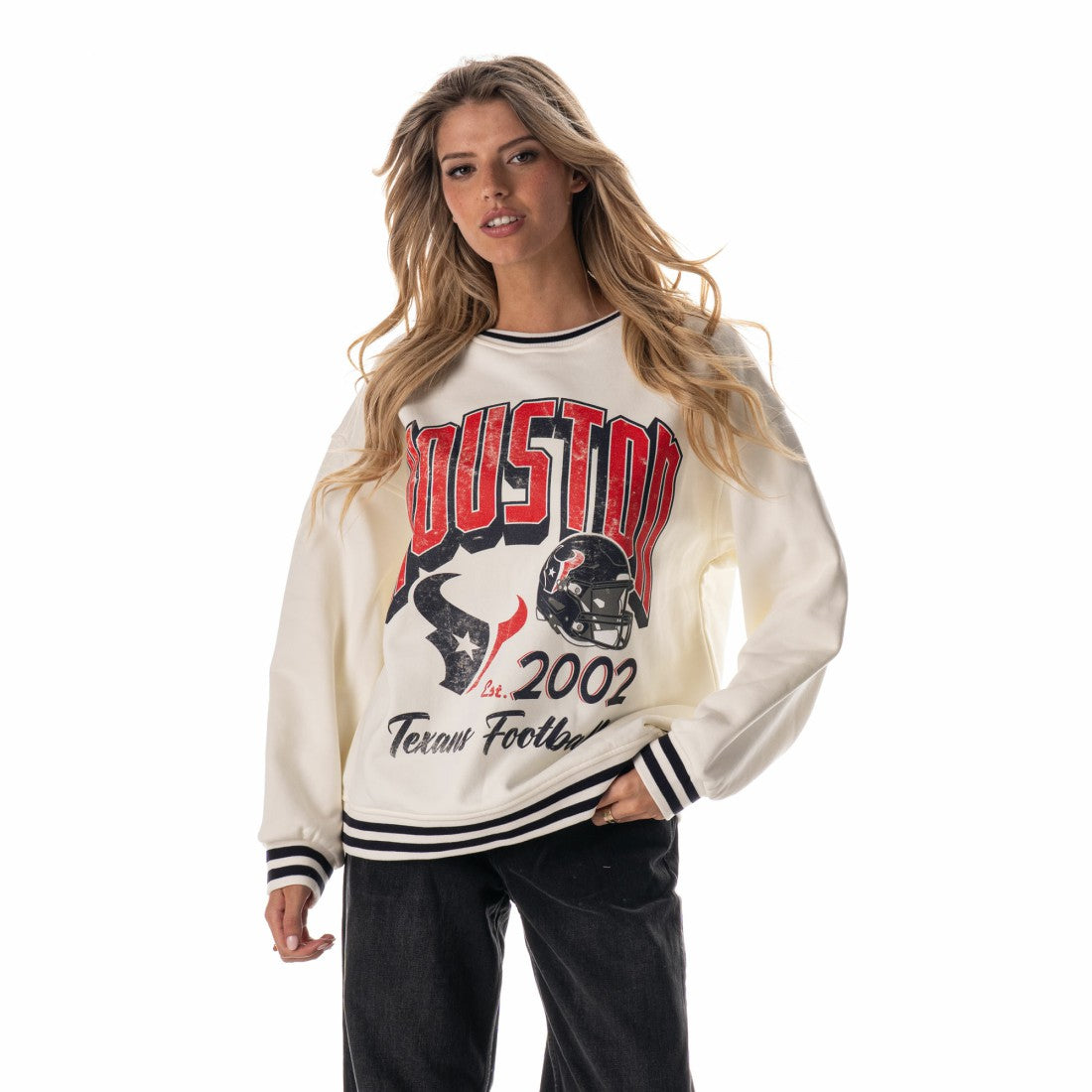Houston Texans The Wild Collective Women's Oversized Vintage French Terry Sweatshirt - Cream - NFL